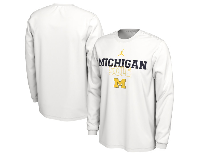  Michigan Wolverines Jordan Brand 2023 On Court Bench Long Sleeve T-Shirt - White