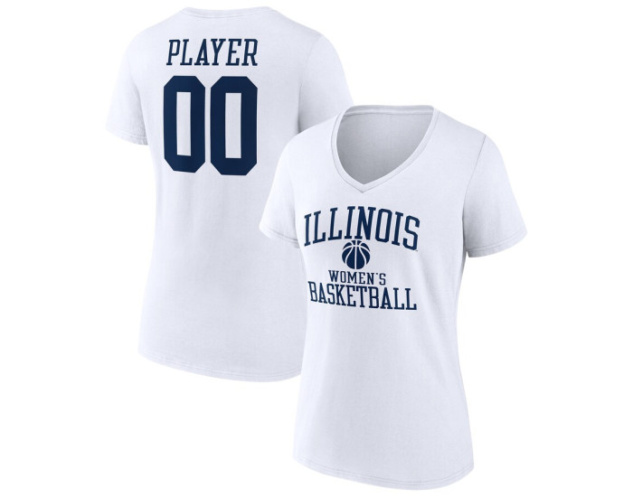 Illinois Fighting Illini Fanatics Branded Women's Basketball Women's Pick-A-Player NIL Gameday Tradition V-Neck T-Shirt - White