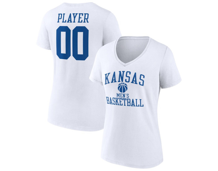 Kansas Jayhawks Fanatics Branded Men's Basketball Women's Pick-A-Player NIL Gameday Tradition V-Neck T-Shirt - White