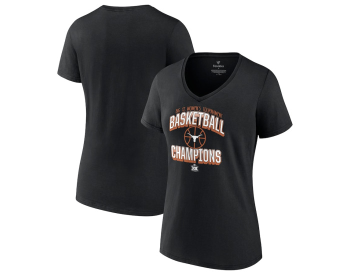 Texas Longhorns Fanatics Branded Women's 2022 Big 12 Women's Basketball Conference Tournament Champions V-Neck T-Shirt - Black