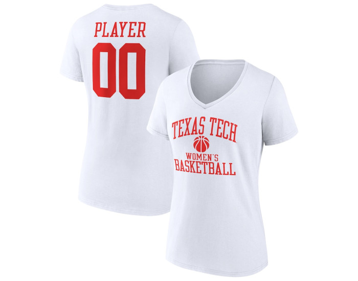 Texas Tech Red Raiders Fanatics Branded Women's Basketball Women's Pick-A-Player NIL Gameday Tradition V-Neck T-Shirt - White