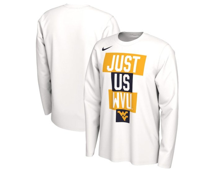 West Virginia Mountaineers Nike 2021 Postseason Basketball JUST US Bench Legend Long Sleeve T-Shirt - White