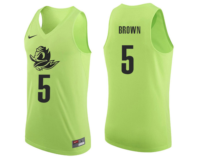 Youth Oregon Ducks #5 Elijah Brown Replica College Basketball Jersey Apple Green