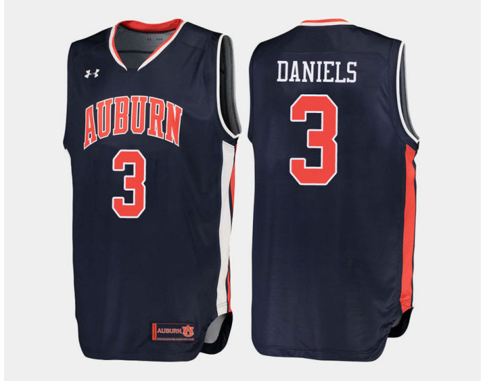 Auburn Tigers #3 Marquis Daniels Navy Road Authentic College Basketball Jersey