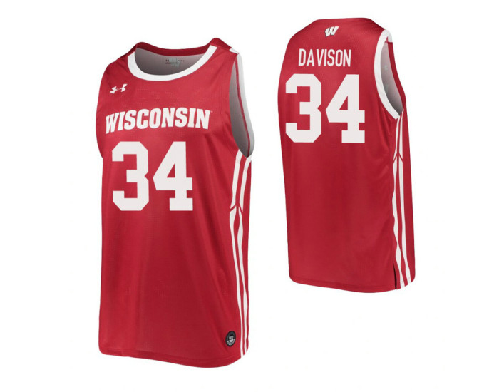 Wisconsin Badgers #34 Brad Davison Red Replica College Basketball Jersey