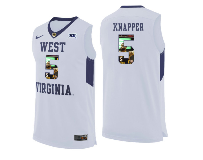 West Virginia Mountaineers #5 Brandon Knapper Replica College Basketball Jersey White