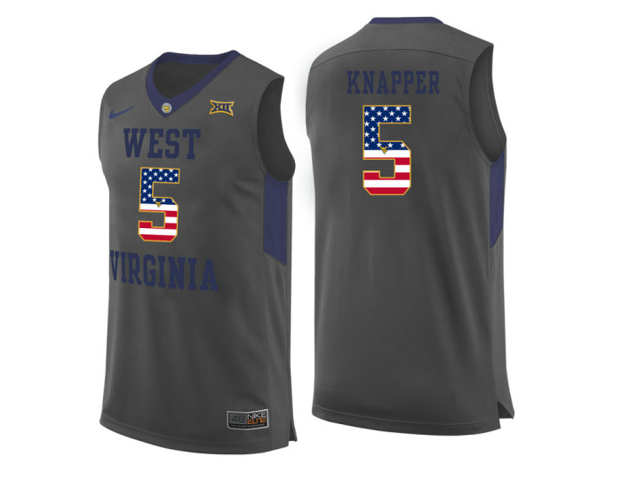 West Virginia Mountaineers #5 Brandon Knapper Replica College Basketball Jersey Gray
