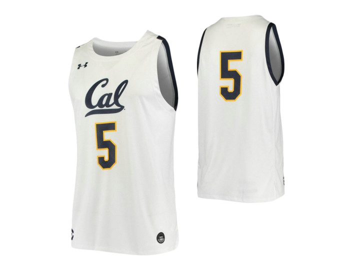 Cal Bears #5 Authentic College Basketball Jersey White