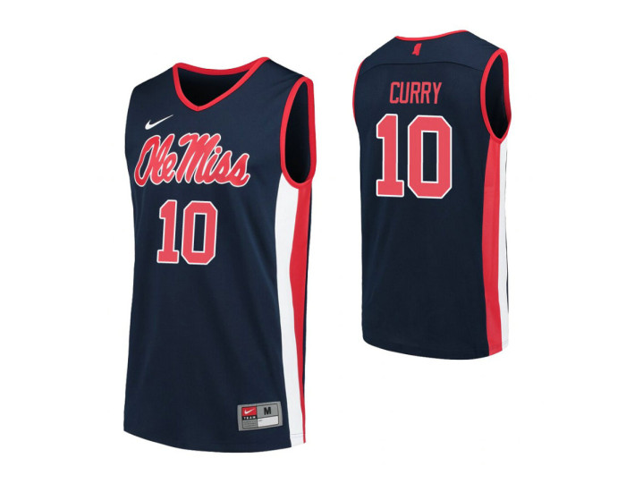 Ole Miss Rebels #10 Carlos Curry Navy Authentic College Basketball Jersey