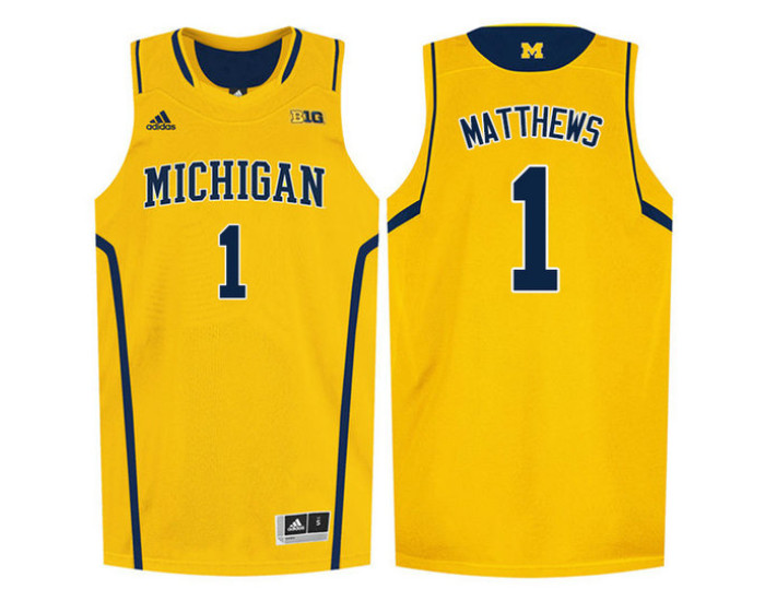 Michigan Wolverines #1 Charles Matthews Authentic College Basketball Jersey Gold