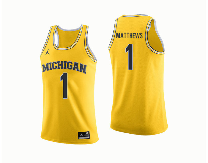 Michigan Wolverines #1 Charles Matthews Authentic College Basketball Jersey Yellow