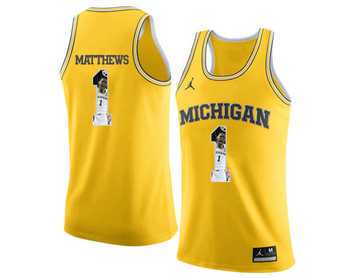 Michigan Wolverines #1 Charles Matthews Authentic College Basketball Jersey Yellow