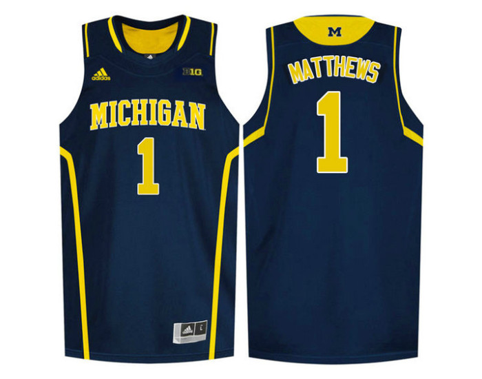 Michigan Wolverines #1 Charles Matthews Authentic College Basketball Jersey Navy