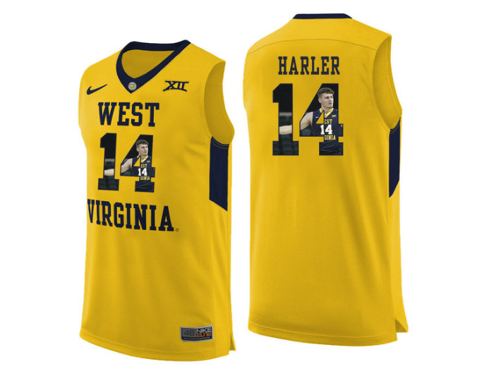 West Virginia Mountaineers #14 Chase Harler Authentic College Basketball Jersey Yellow
