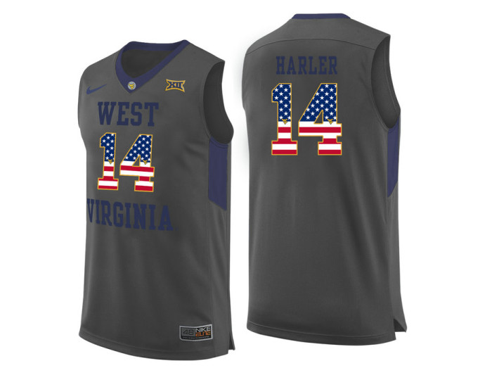 West Virginia Mountaineers #14 Chase Harler Authentic College Basketball Jersey Gray