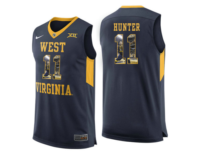 West Virginia Mountaineers #11 D'Angelo Hunter Authentic College Basketball Jersey Navy