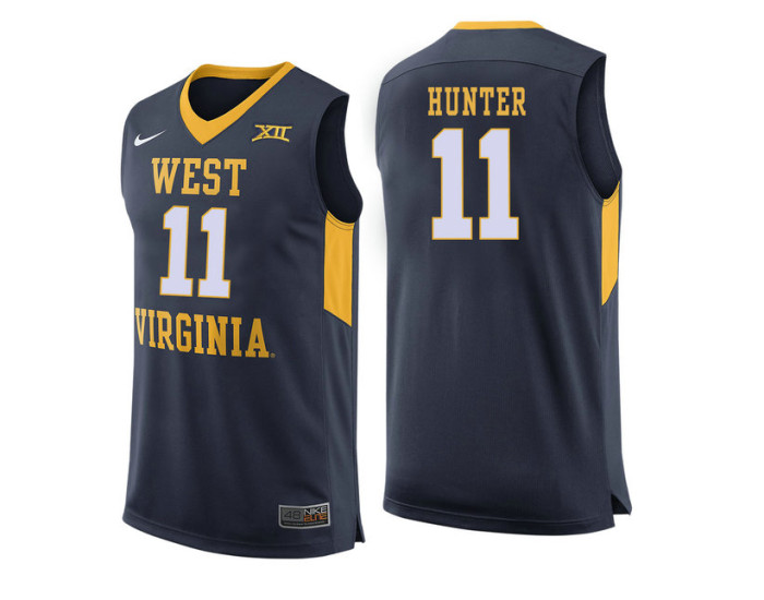 West Virginia Mountaineers #11 D'Angelo Hunter Authentic College Basketball Jersey Navy