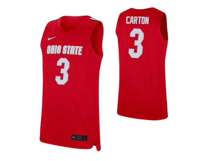Ohio State Buckeyes #3 D.J. Carton Scarlet Replica College Basketball Jersey