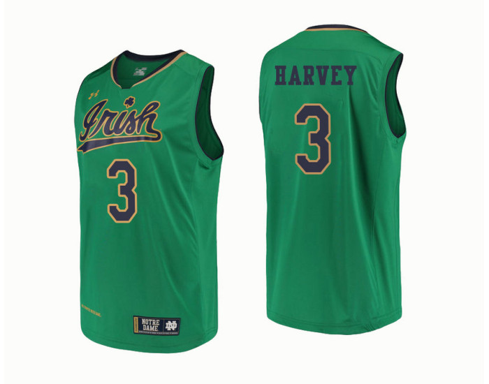 Notre Dame Fighting Irish #3 D.J. Harvey Replica College Basketball Jersey Green