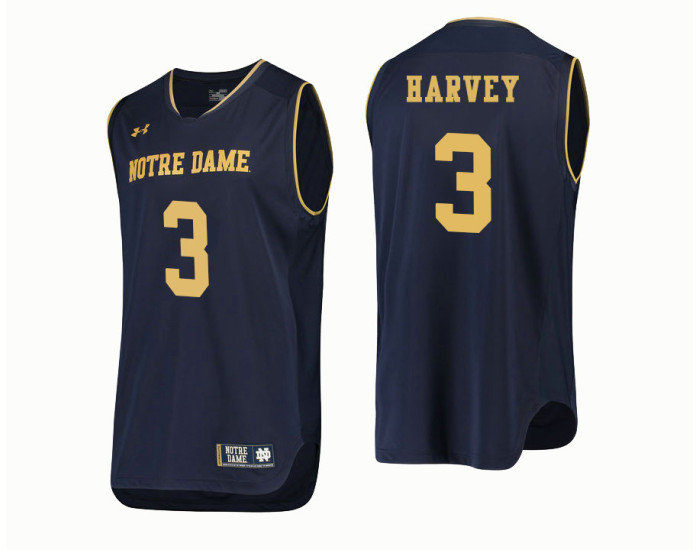 Notre Dame Fighting Irish #3 D.J. Harvey Authentic College Basketball Jersey Navy