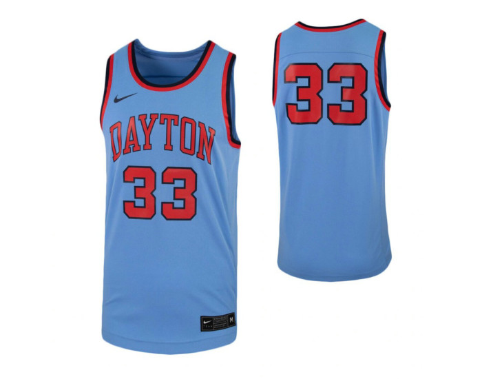 Dayton Flyers #33 Authentic College Basketball Jersey Light Blue