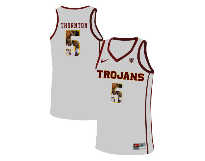 USC Trojans #5 Derryck Thornton Replica College Basketball Jersey White
