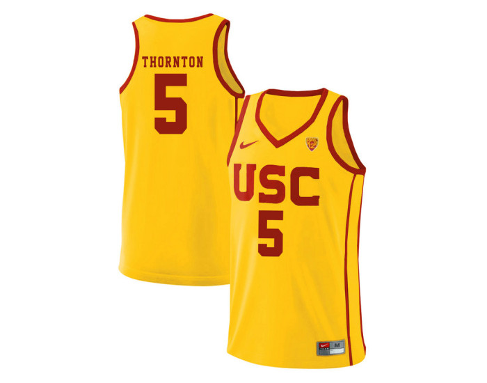 USC Trojans #5 Derryck Thornton Authentic College Basketball Jersey Yellow