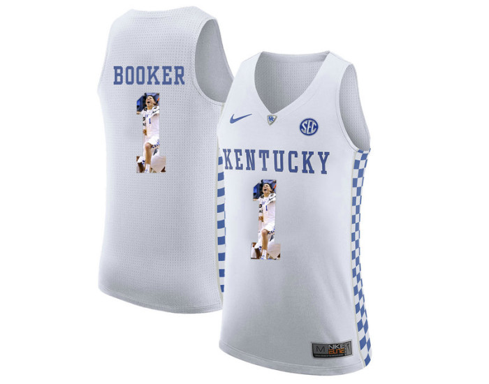 Youth Kentucky Wildcats #1 Devin Booker Authentic College Basketball Jersey White