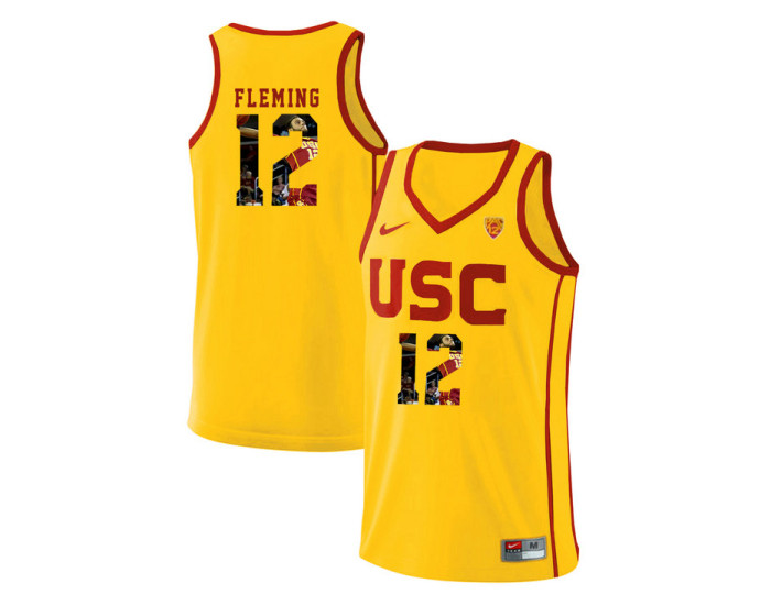 USC Trojans #12 Devin Fleming Authentic College Basketball Jersey Yellow