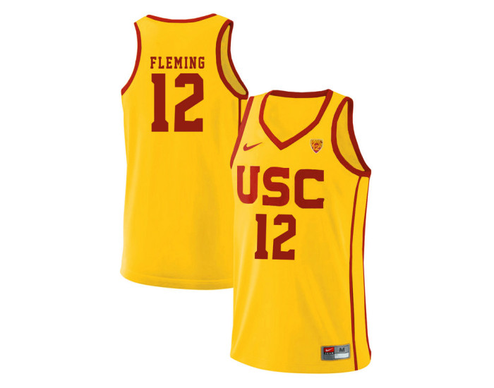 USC Trojans #12 Devin Fleming Authentic College Basketball Jersey Yellow