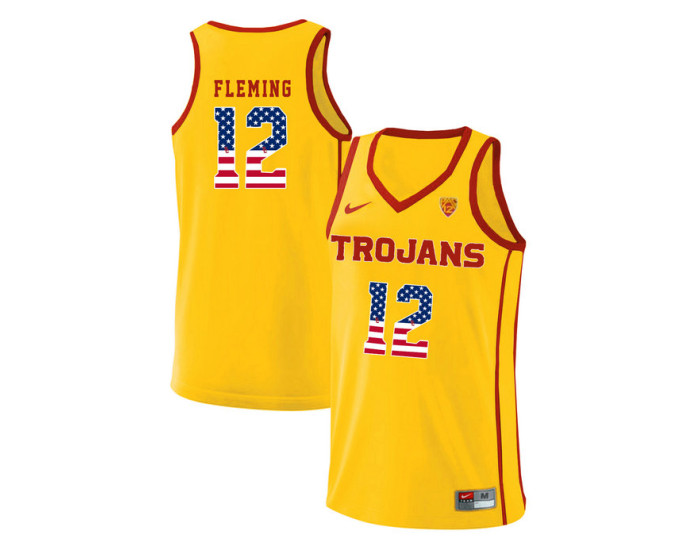 USC Trojans #12 Devin Fleming Authentic College Basketball Jersey Yellow