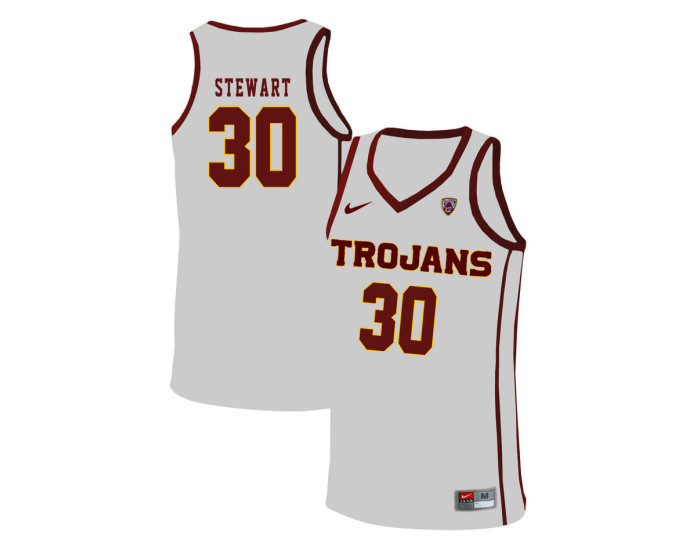 USC Trojans #30 Elijah Stewart Replica College Basketball Jersey White