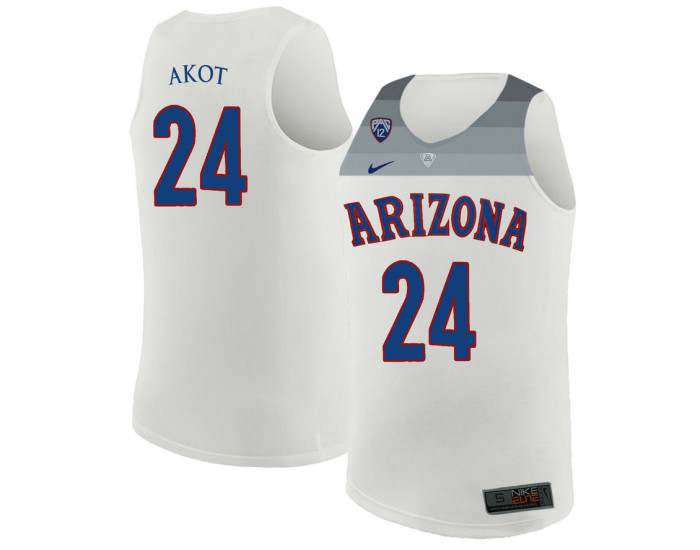 Youth Arizona Wildcats #24 Emmanuel Akot Replica College Basketball Jersey White