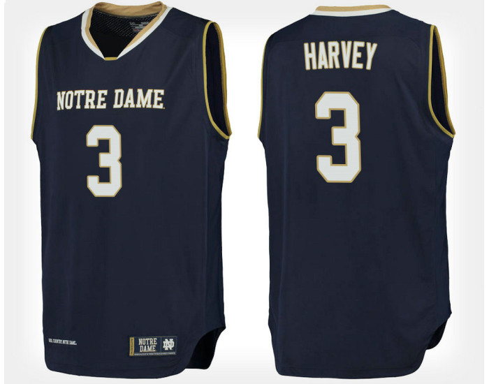 Notre Dame Fighting Irish #3 D.J. Harvey Navy Home Replica College Basketball Jersey
