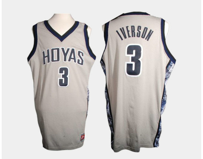 Georgetown Hoyas #3 Allen Iverson Gray Home Authentic College Basketball Jersey