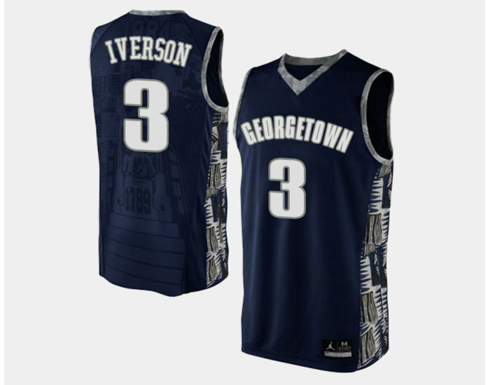 Georgetown Hoyas #3 Allen Iverson Navy Blue Road Authentic College Basketball Jersey