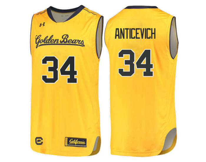 Youth California Golden Bears #34 Grant Anticevich Replica College Basketball Jersey Gold