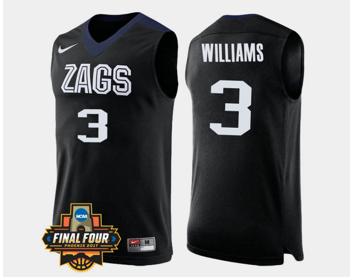 Youth Gonzaga Bulldogs #3 Johnathan Williams Black Alternate Authentic College Basketball Jersey