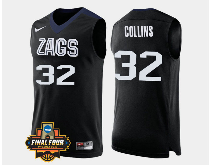 Gonzaga Bulldogs #32 Zach Collins Black Alternate Replica College Basketball Jersey