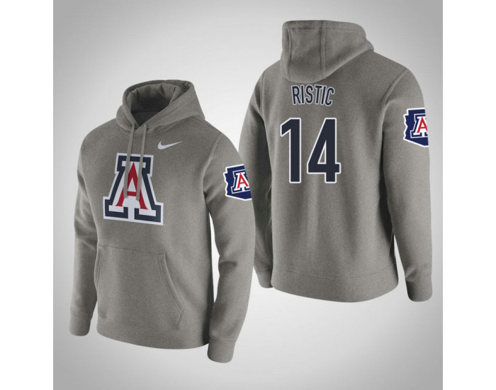 Arizona Wildcats #14 Dusan Ristic Men's Gray Pullover Hoodie