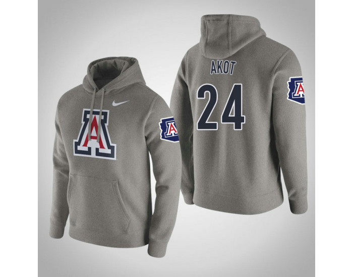 Arizona Wildcats #24 Emmanuel Akot Men's Gray Pullover Hoodie