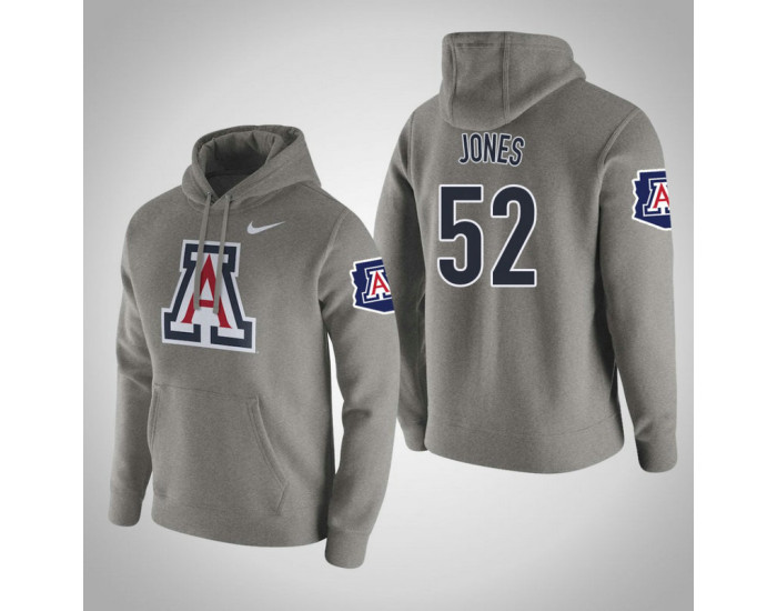 Arizona Wildcats #52 Kory Jones Men's Gray Pullover Hoodie