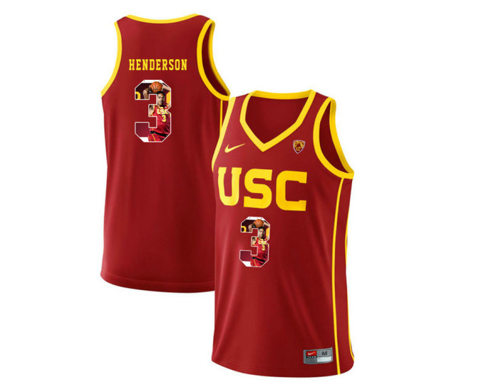 USC Trojans #3 Harrison Henderson Authentic College Basketball Jersey Red