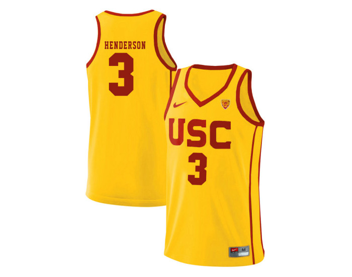 USC Trojans #3 Harrison Henderson Authentic College Basketball Jersey Yellow