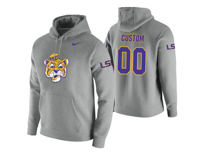 LSU Tigers #00 Custom Men's Heathered Gray College Basketball Hoodie