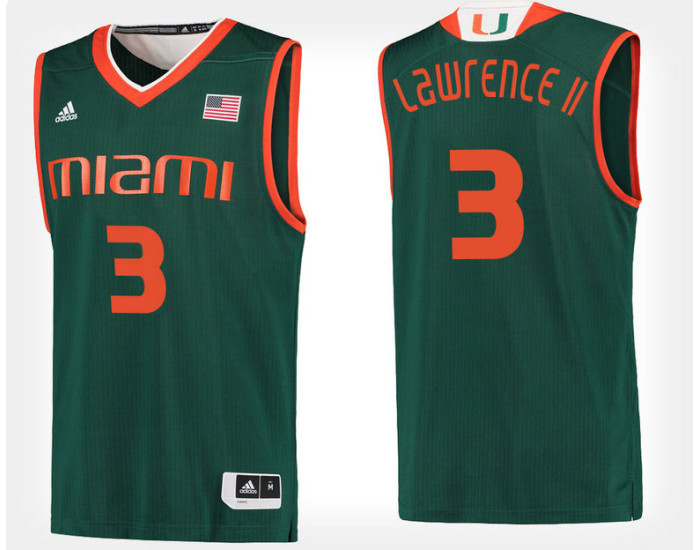 Miami Hurricanes #3 Anthony Lawrence II Green Alternate Replica College Basketball Jersey