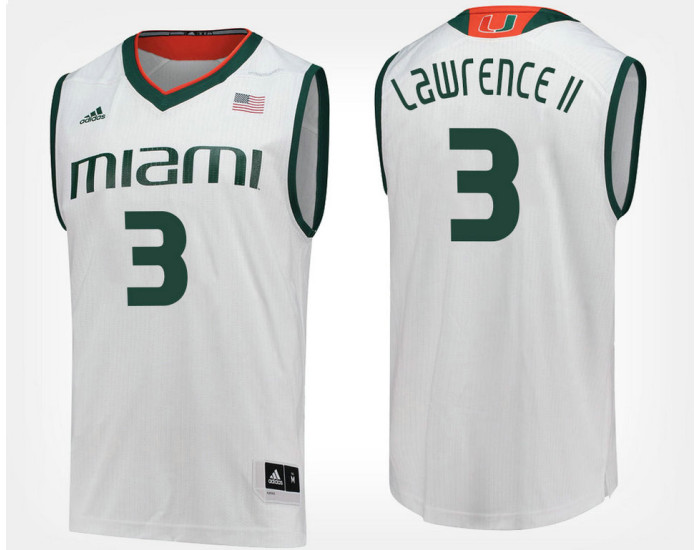 Miami Hurricanes #3 Anthony Lawrence II White Road Replica College Basketball Jersey