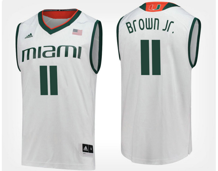 Youth Miami Hurricanes #11 Bruce Brown Jr. White Road Authentic College Basketball Jersey