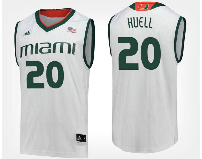 Youth Miami Hurricanes #20 Dewan Huell White Road Replica College Basketball Jersey