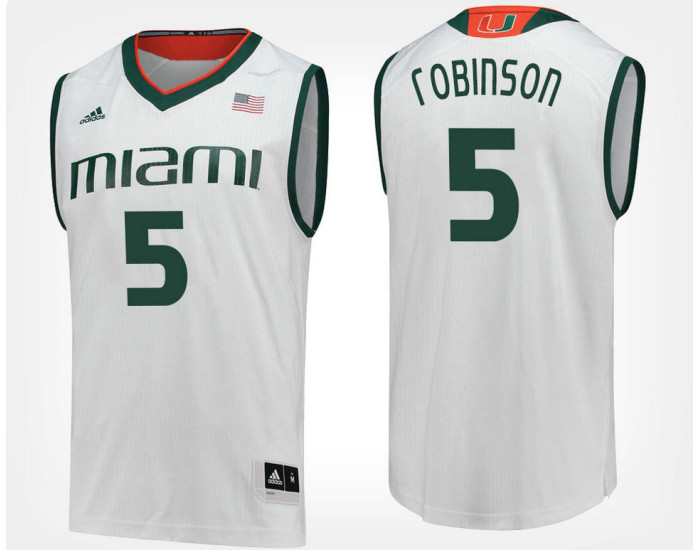 Miami Hurricanes #5 Mike Robinson White Road Replica College Basketball Jersey